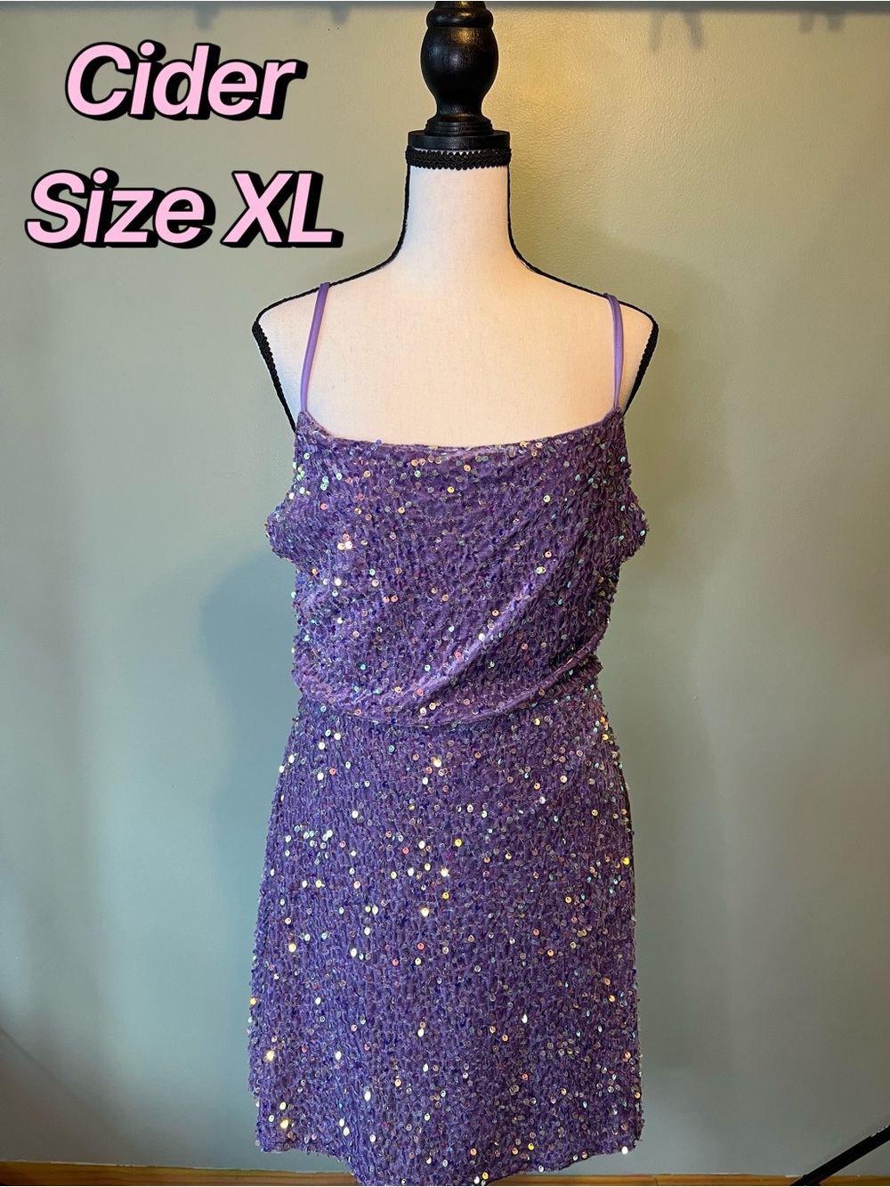 Cider Purple Sequin Spaghetti Strap Open Back Dress Size XL Fairy Mermaid